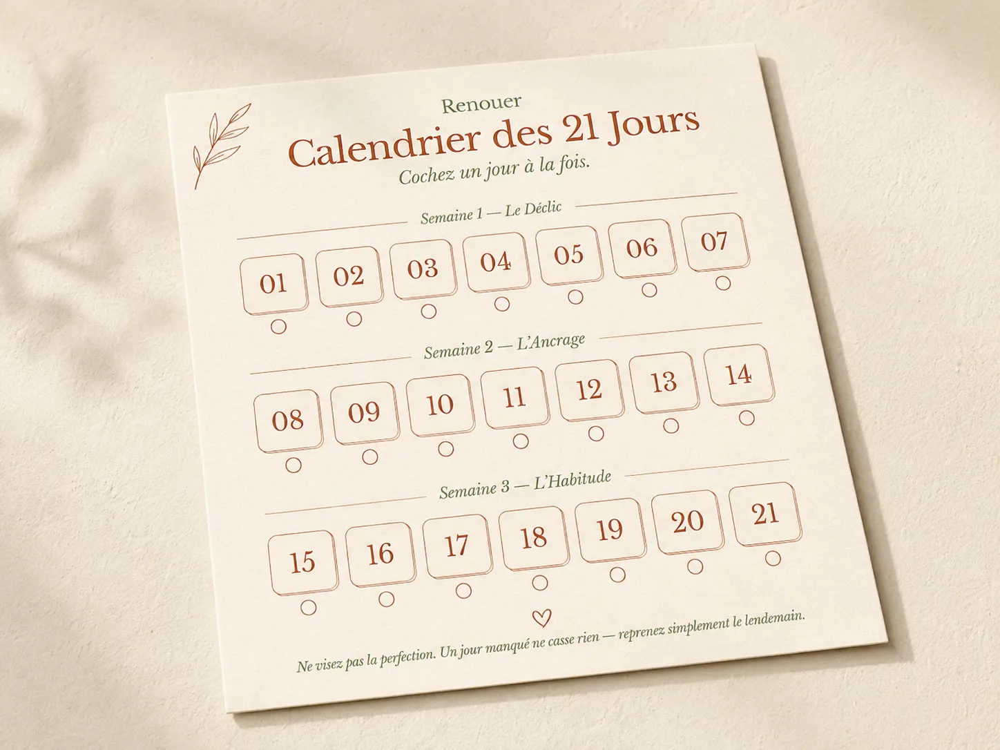 Calendrier des 21 Jours — page imprimable